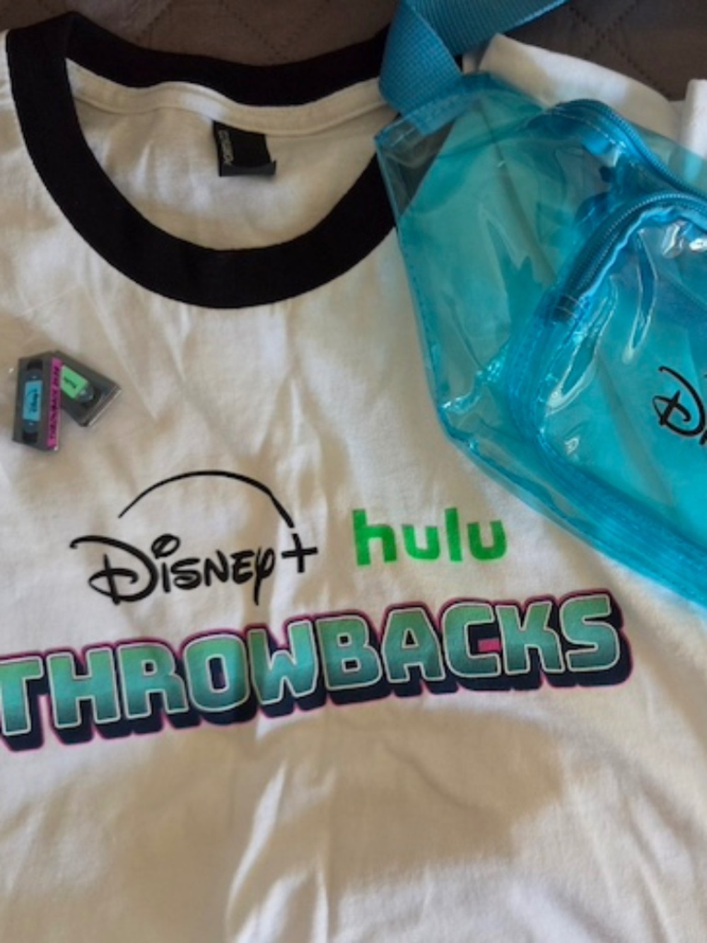 Disney+ Collectible Items (rare pin, clear fanny pack & ringer T-shirt)